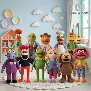 Handmade The Muppets Crochet Doll, Kermit Crochet Doll, Miss Piggy Amigurumi, Crochet Swedish Chef, Gonzo Plush, Muppets Animal Plush Doll