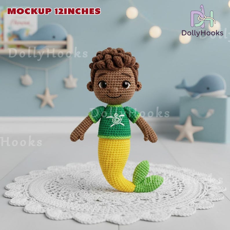 Disney Jr.s Ariel Characters Dolls, Dark Skin Ariel Mermaid Doll, Handmade Jr.s Ariel Crochet Doll Set, Ursula Doll, Flounder Fish Doll bild 6