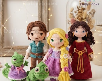 Handmade Rapunzel Plush, Tangled Characters Dolls, Rapunzel Flynn Couple, Mother Gothel Doll, Pascal Plush, Princess Birthday Gift