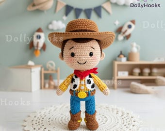 Muñeco de ganchillo Woody hecho a mano, muñeco de Woody de Toy Story, muñeco de ganchillo Woody Cowboy, regalo de muñeca Disney para niño, regalo personalizado de Toy Story