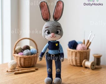 Zootopia Judy Hopps Crochet Doll, Judy Bunny Doll, Handmade Bunny Police Crochet Doll, Judy and Nick Couple, Custom Disney Amigurumi Gift