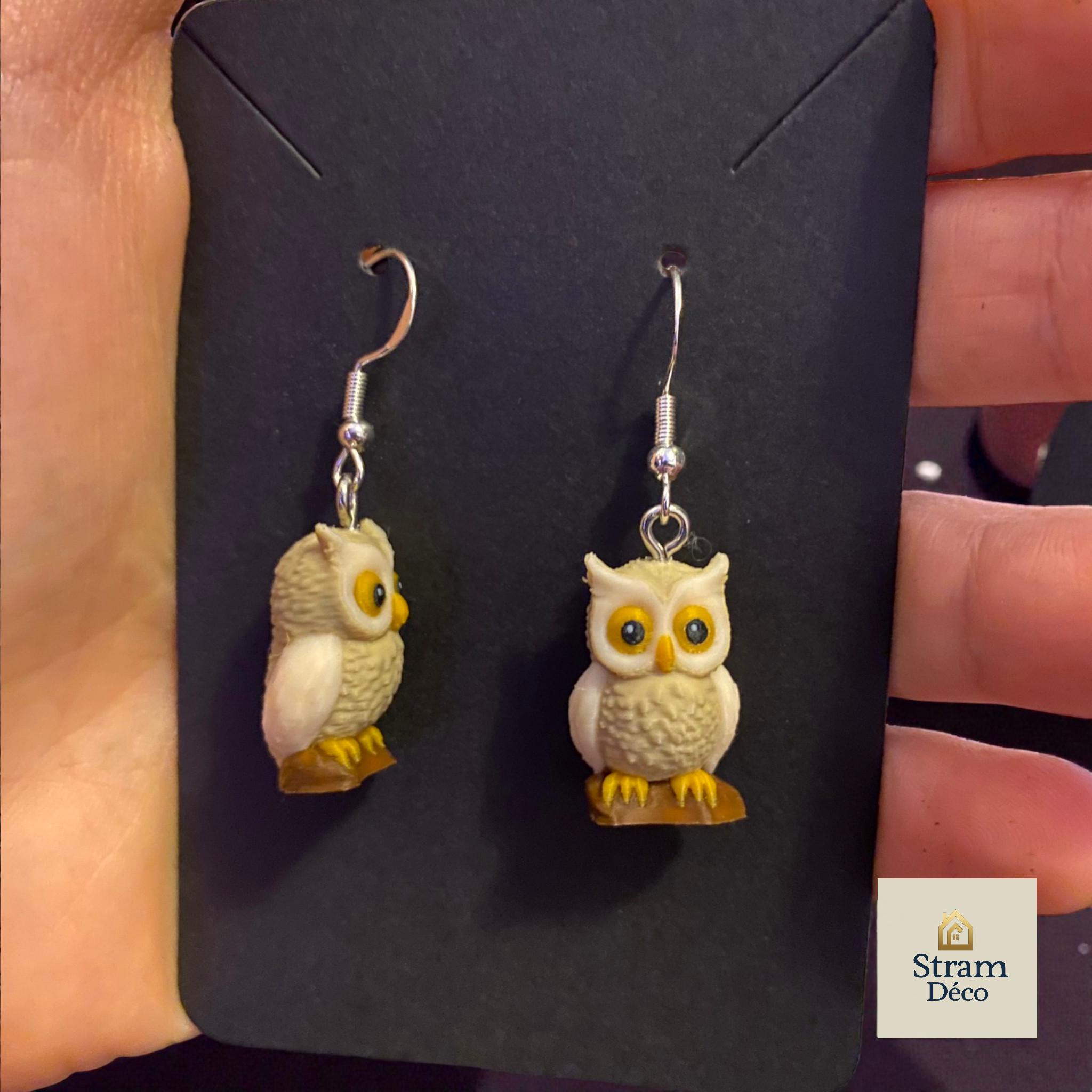 Hiboux, boucles  d'oreilles hypoallerg&eacute;nique forme 3D l cr&eacute;ation originale Stram D