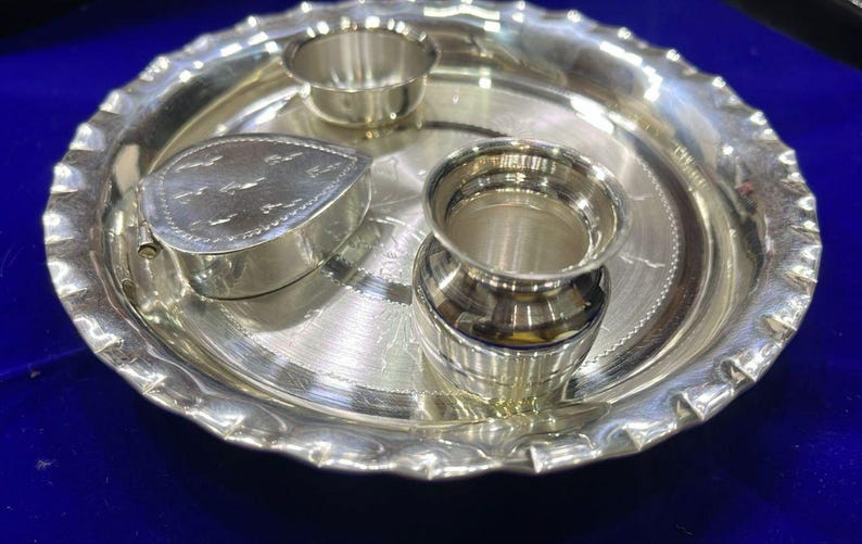 999 Pure Silver Pooja Thali Set Hallmarked Indian Ritual Plate With ...