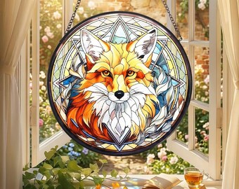 Atrapasueños de cristal con forma de zorro rojo de la montaña nevada, atrapasueños de cristal con nombre personalizado, adorno de cristal con forma de zorro rojo, atrapasueños prismático, regalo para mamá