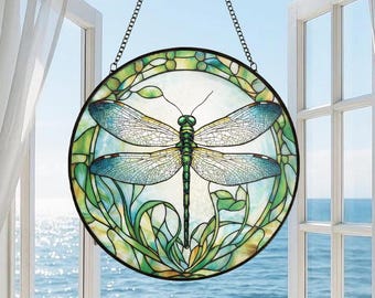 Hermoso atrapasol de cristal con forma de libélula azul, atrapasol de cristal con nombre personalizado, adorno de libélula de cristal, atrapasol de prisma, regalo para ella