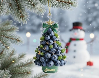 Adorno navideño de arándanos con nombre personalizado, divertido adorno de fruta, decoración para árbol de Navidad, recuerdo de Navidad 2025, regalo interesante para un amigo.
