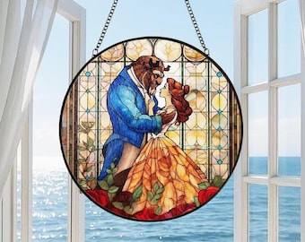 Atrapasueños de cristal de La Bella y la Bestia, atrapasol de cristal con nombre personalizado, adorno de cristal de la Princesa Bella, atrapasol de prisma, regalos para ella