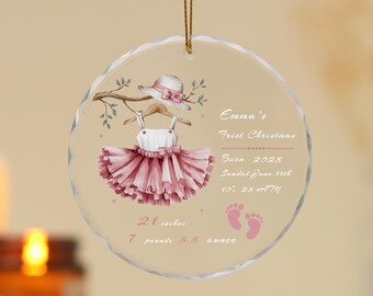 Adorno de aniversario de nacimiento con nombre personalizado para recién nacido, regalo para niña, adorno de cristal, decoración para árbol de Navidad, Navidad 2025, regalo para bebé
