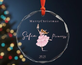 Adorno personalizado con nombre para bailarina, regalo de Navidad para bailarina, adorno de cristal, primer adorno navideño, recuerdo de princesa del ballet