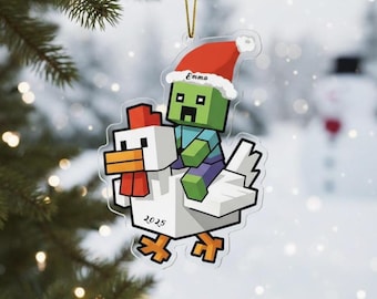 Adorno personalizado "Name My World", Adorno de pollo de Minecraft, Regalo de Navidad divertido para niños, Adorno acrílico, Decoración navideña, Regalo para amigos