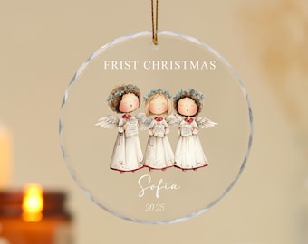 Adorno personalizado de angelito cantante con nombre, regalo de Navidad para recién nacido, adorno de cristal, coro infantil, decoración para el árbol de Navidad, regalo para niños