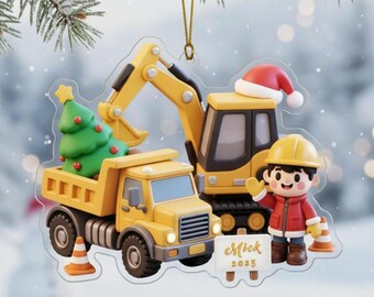 Adorno navideño personalizado con nombre de excavadora, regalo divertido para niños, adorno acrílico, decoración navideña 2025, regalo para amigos.