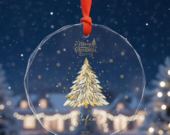 Adorno navideño dorado personalizado con nombre, adornos navideños de copos de nieve, adorno de cristal, regalo de Navidad para niños, regalo para ella
