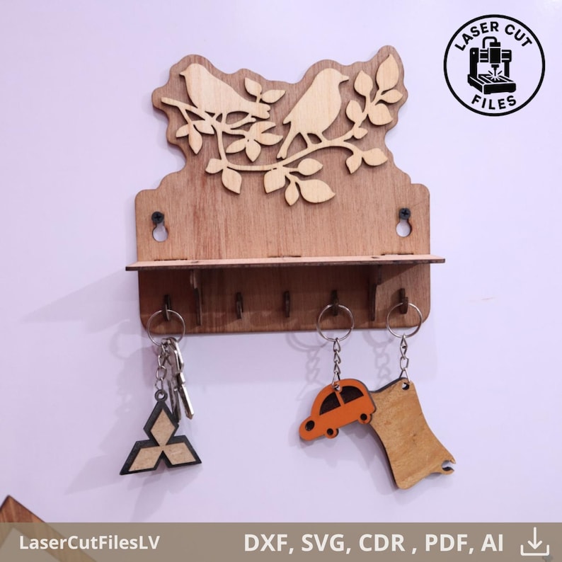 Wooden Bird Key Holder Laser Cut File, Entryway Wall Organizer (digital ...
