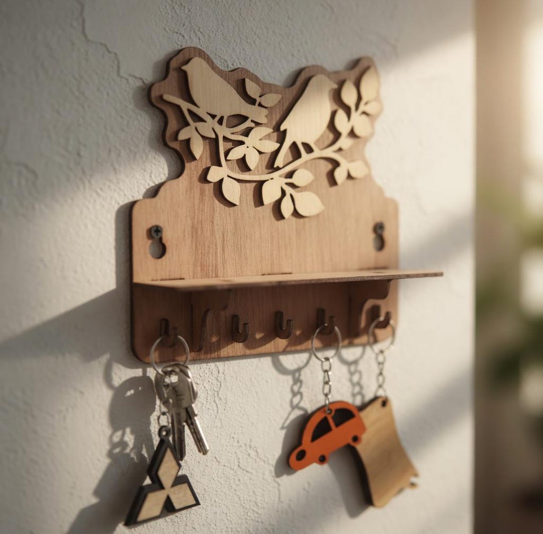 Wooden Bird Key Holder Laser Cut File, Entryway Wall Organizer (digital ...