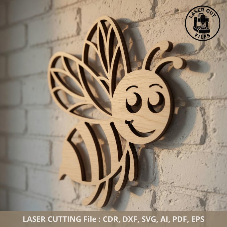Honey Bee Wall Decor SVG File for Laser Cutting, wooden bee wall art design for home, garden and farmhouse decor, Glowforge, xTool and LightBurn compatible