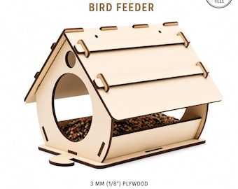Birdhouse Laser Cut File SVG DXF, 3mm Plywood Bird Feeder Template, Glowforge xTool CNC