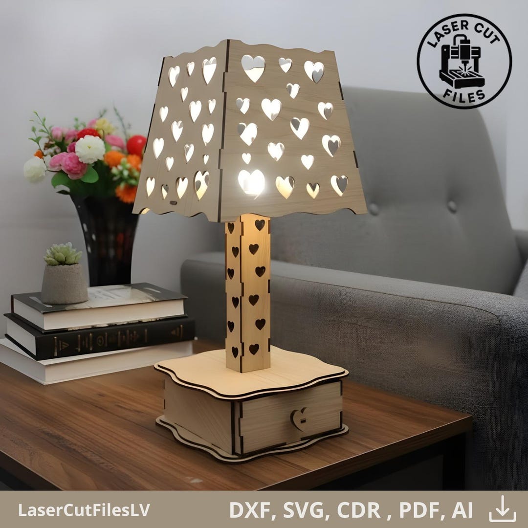 Laser Cut Wooden Lamp File | 3mm Plywood Heart Design (digital Download ...