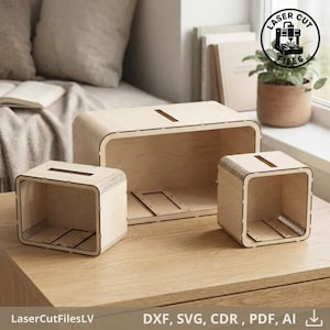 Laser Cut Money Box SVG Bundle, Flexible Plywood CNC Pattern (Digital Download)