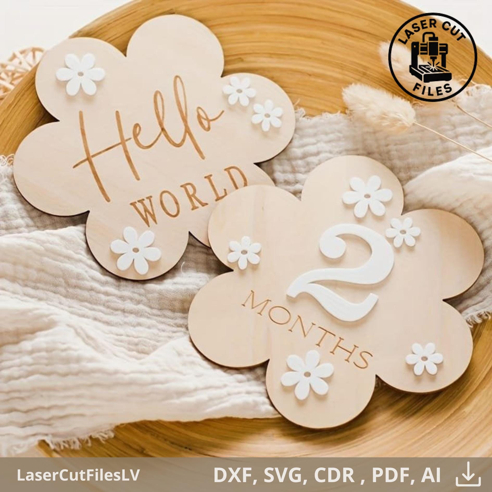 Floral Baby Milestone Cards SVG | Wooden Monthly Discs (digital ...
