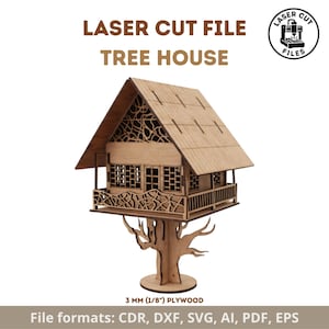 Archivo de casa en el árbol cortada con láser / Modelo CNC de madera contrachapada de 3 mm (1/8") (SVG, DXF)