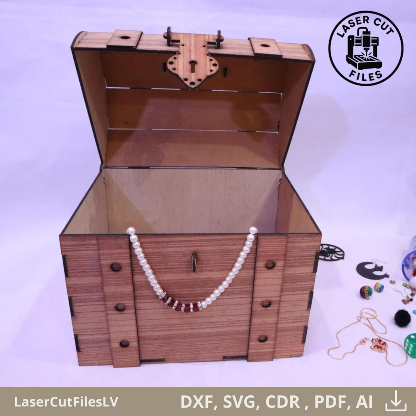 Treasure Box Design Wooden Treasure Chest Laser Cut File for 3mm Plywood, Digital Vector ...