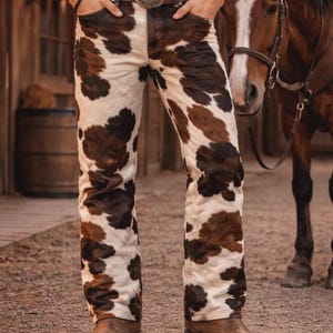 Men's Handmade Hair-On-Hide Cowhide Western Cowboy Trousers, Custom Size Ranch Style Pants