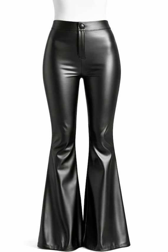 High Waist Bell Bottom Leather Pants | Vintage Flared Trousers