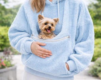 Sherpa Fleece Dog Carrier Hoodie | Women's Pet Pouch Sweatshirt