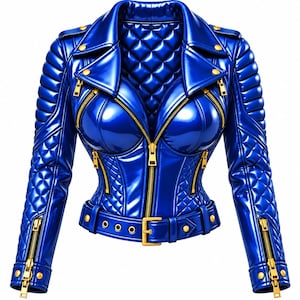 Black PVC Vinyl Biker Jacket, Glossy Quilted Punk Goth Style, Gold Zippers