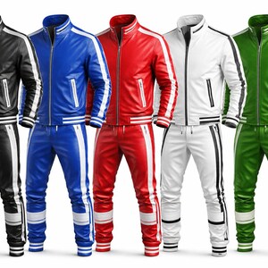 Conjunto de treino masculino em pele de cordeiro | Conjunto de fato de treino desportivo de corte justo imagem 5