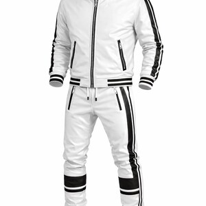 Conjunto de treino masculino em pele de cordeiro | Conjunto de fato de treino desportivo de corte justo imagem 4