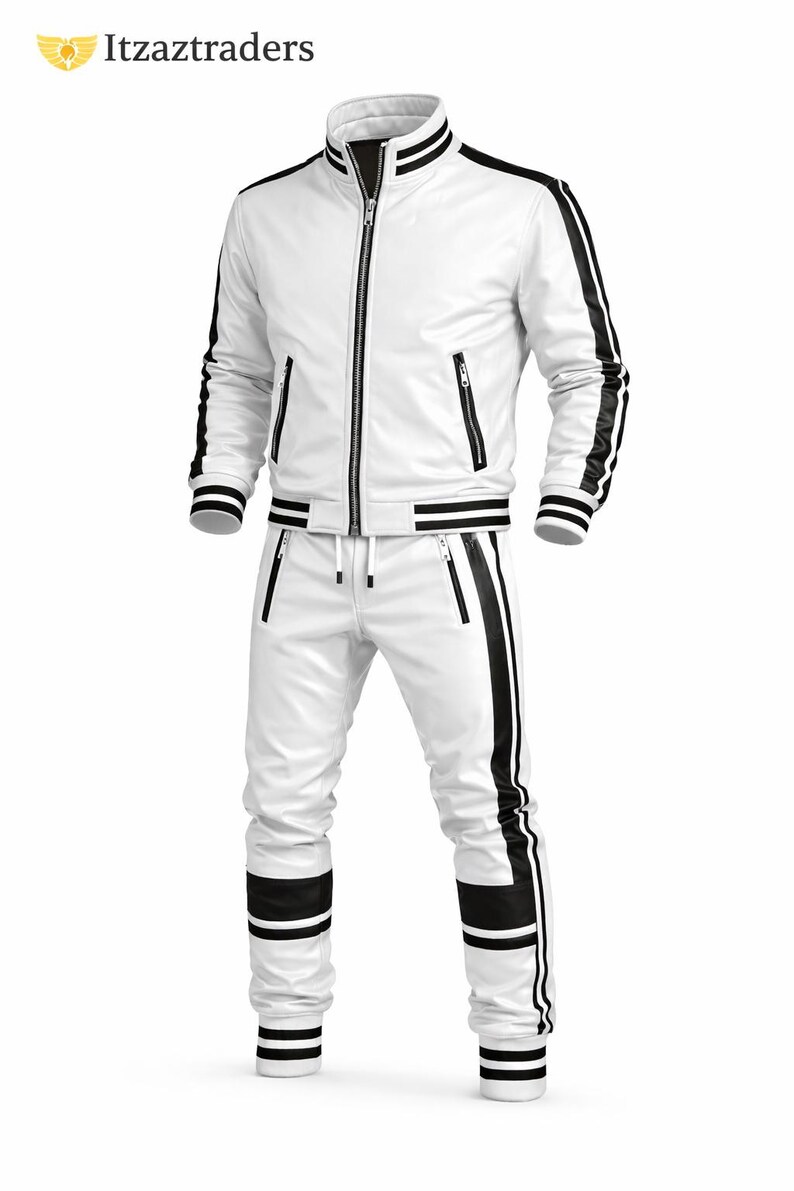 Conjunto de treino masculino em pele de cordeiro | Conjunto de fato de treino desportivo de corte justo imagem 4
