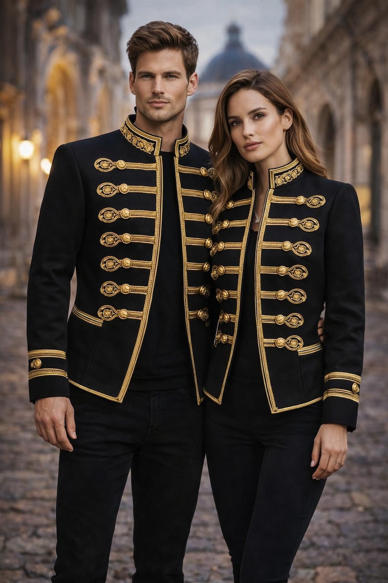 Handmade Black Military Jacket, Gold Braid Trim, Custom Parade Coat - Etsy
