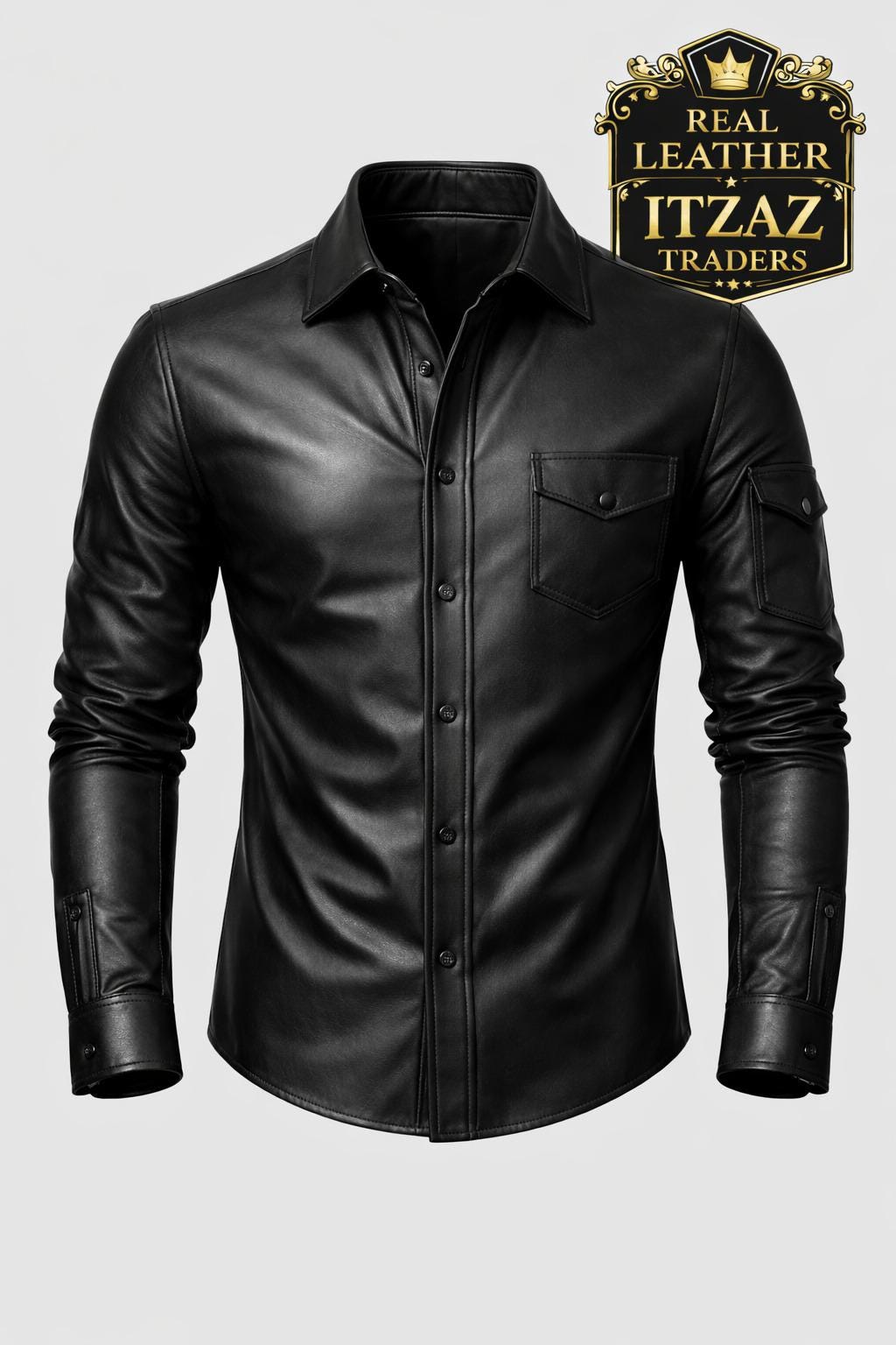 Men's Leather Shirt Jacket, Real Leather Button Down Top, Gothic Punk Fashion, Custom Colors