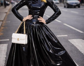 long black vinyl dress The long vinyl "Scoop" neck dress jeannienitroclothing