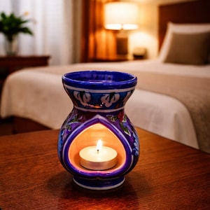 Jaipur Blue Pottery Aroma Oil Diffuser, Handmade Essential Oil Burner, Ceramic Fragrance Lamp, Home Decor Gift, Spa Meditation Decor