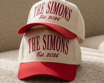 Custom Embroidered Family Name Hat, Personalized Last Name Trucker Cap,Married Est Year Baseball Hat, Retro Couple Gift,Custom Honeymoon Cap