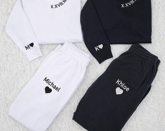 Personalized Embroidered Couple Sweatshirt –  Roman Numeral Couple Shirt, Matching Anniversary Gift
