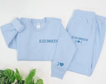 Custom Embroidered Initial Heart Sweatshirt, Personalized Couples Gift, Valentines Initials Outfit, His & Hers Sleeve Initials