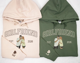 Embroidered Couple Hoodies – Custom Faceless Portrait Design, Personalized Matching Outfit, Valentine’s Day Gift for Him and Her