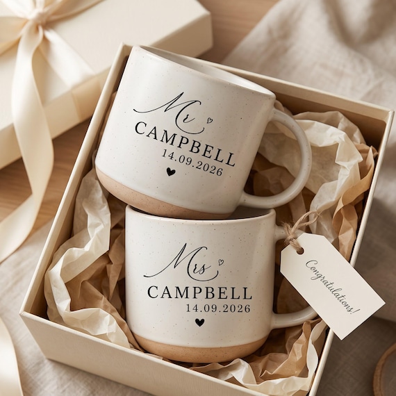 Custom Mr and Mrs Mug Set, Personalized Wedding Mug, Engagement Gift for Couple, Bride and Groom Ceramic Coffee Cup, Anniversary Gift