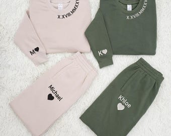 Personalized Embroidered Couple Sweatshirt –  Roman Numeral Couple Shirt, Matching Anniversary Gift