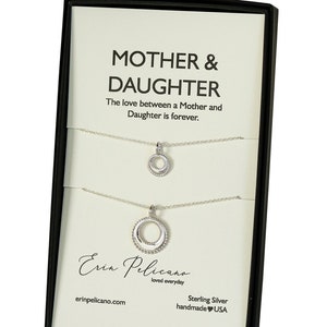 Sterling Silver Mother Daughter Moon Necklace Set