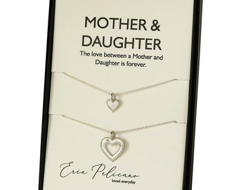 Sterling Silver Heart Necklace Set: Mother Daughter Jewelry