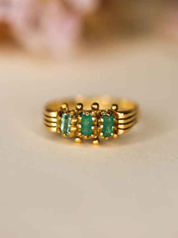 Antique Emerald Baguette Ring Vintage 3 Emerald Ri