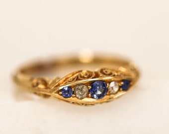 Victorian 18k Gold Sapphire & Diamond Dress Ring European Vintage Victorian Gold Ring Dress Ring