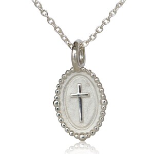 Sterling Silver Cross Charm Necklace: Religious Faith Pendant, USA Made