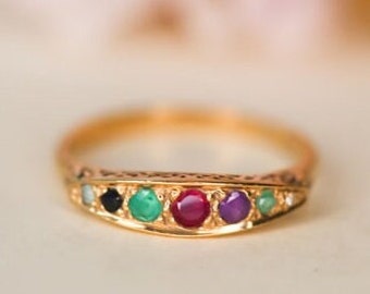 Vintage DEAREST Gold ring Love token Victorian Acrostic gemstone Ring Diamond, Emerald, Amethyst, Ruby, Emerald, Sapphire, Topaz gems