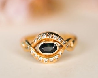 Vintage Oval Sapphire & Diamond Ring Sustainable Jewelry Sapphire Engagement Ring